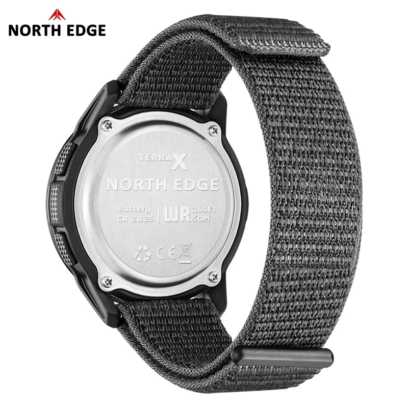 Reloj digital militar NORTH EDGE 2025 TERRAX para hombre, deportivo para exteriores, sumergible 50M, con cronómetro, cuenta atrás y luz.