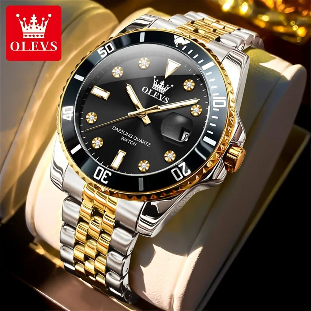 Reloj OLEVS 9809 para hombre, original, resistente al agua, luminoso, de cuarzo, de acero inoxidable, de marca reconocida, con calendario, estilo ejecutivo