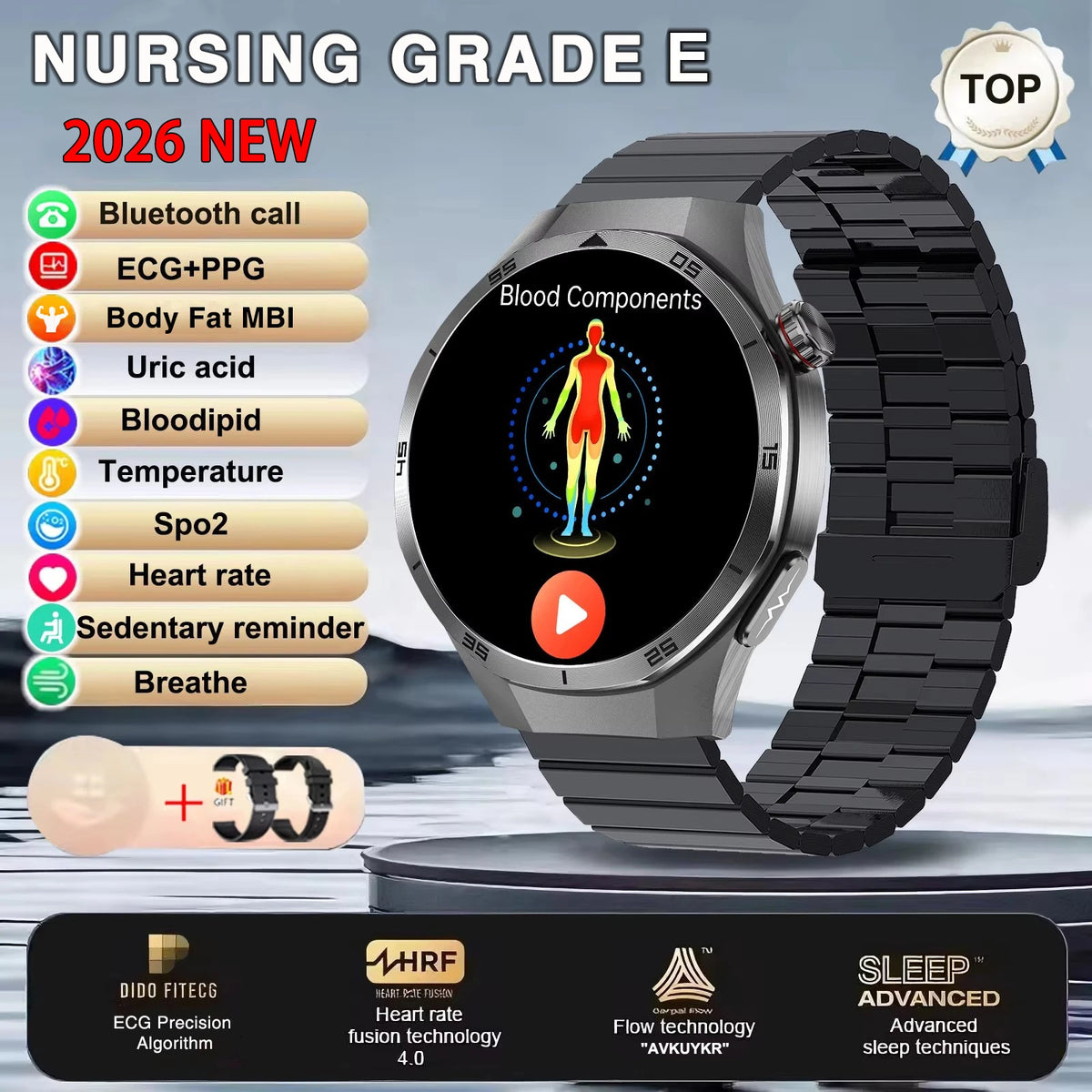 Reloj inteligente 2026 de nueva generación para enfermería, ECG+PPG, análisis de salud, presión arterial, lípidos, ácido úrico, llamada inalámbrica HD, reloj inteligente para hombres y mujeres