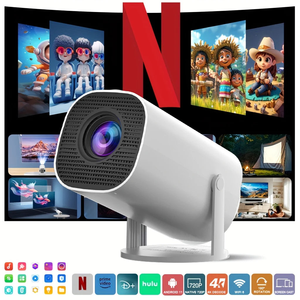 Miniproyector HD, compatible con video 4K, resolución 1280x720P, diseño portátil, con control remoto, brinda experiencia de cine en casa.