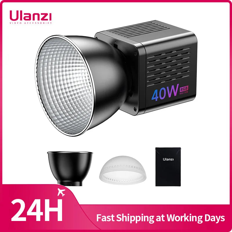 Ulanzi L024 40W RGB Luz de vídeo 2500-6500K Bicolor 0-359 °   Luz COB RGB Mini Luz de relleno de montaje Bowens Luz COB de 3400 mAh