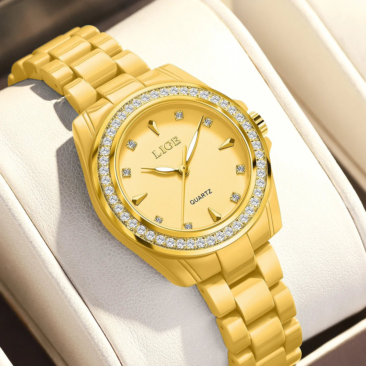 Reloj de cuarzo LIGE TOP para mujer, 2026, elegante, de cerámica, a la moda, resistente al agua, luminoso, estilo vintage, reloj para mujer + CAJA
