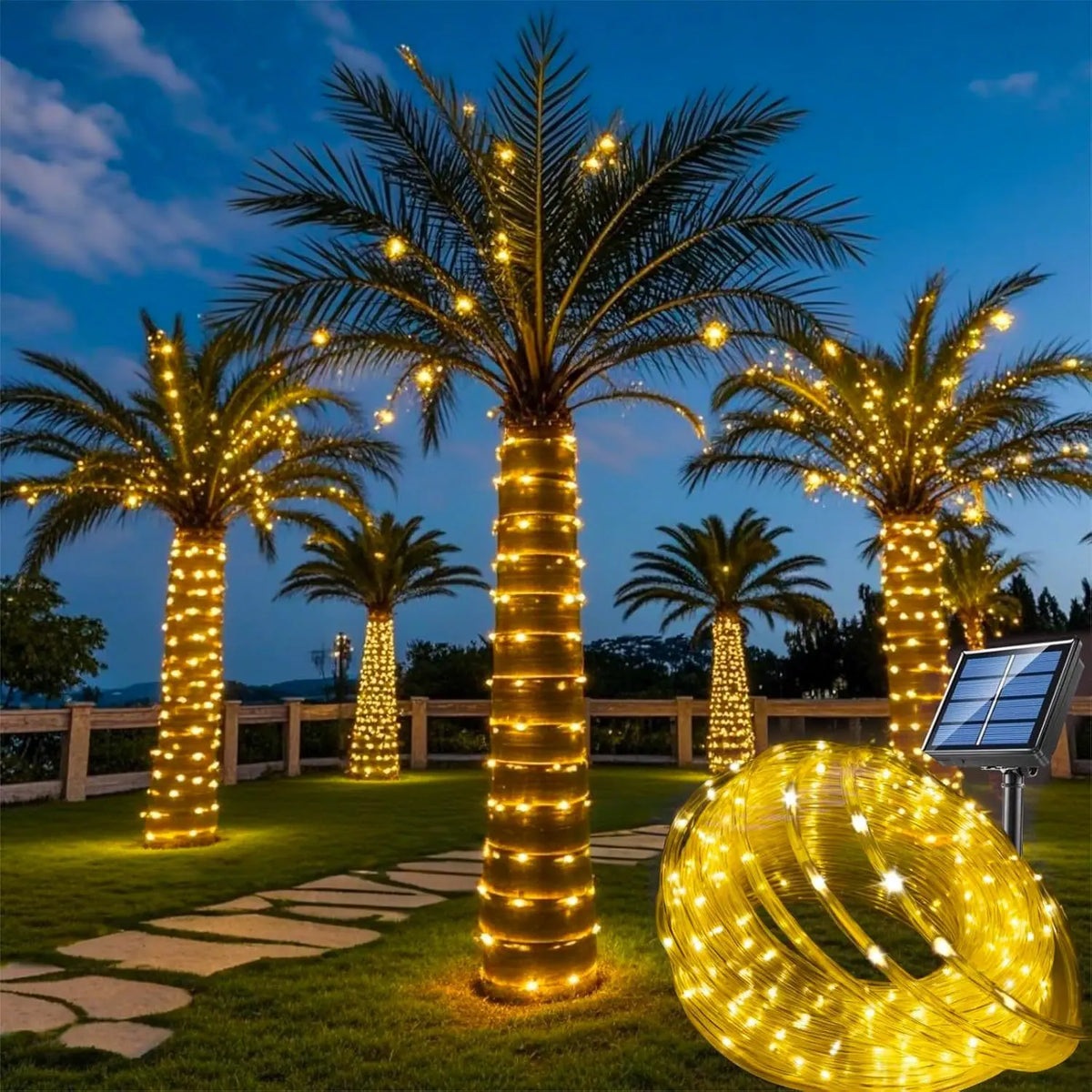 Guirnaldas de luces alimentadas por energía Solar para exteriores, tira LED impermeable, lámpara de tubo de cuerda, guirnalda de hadas navideña, luces para jardín, árbol, valla de patio