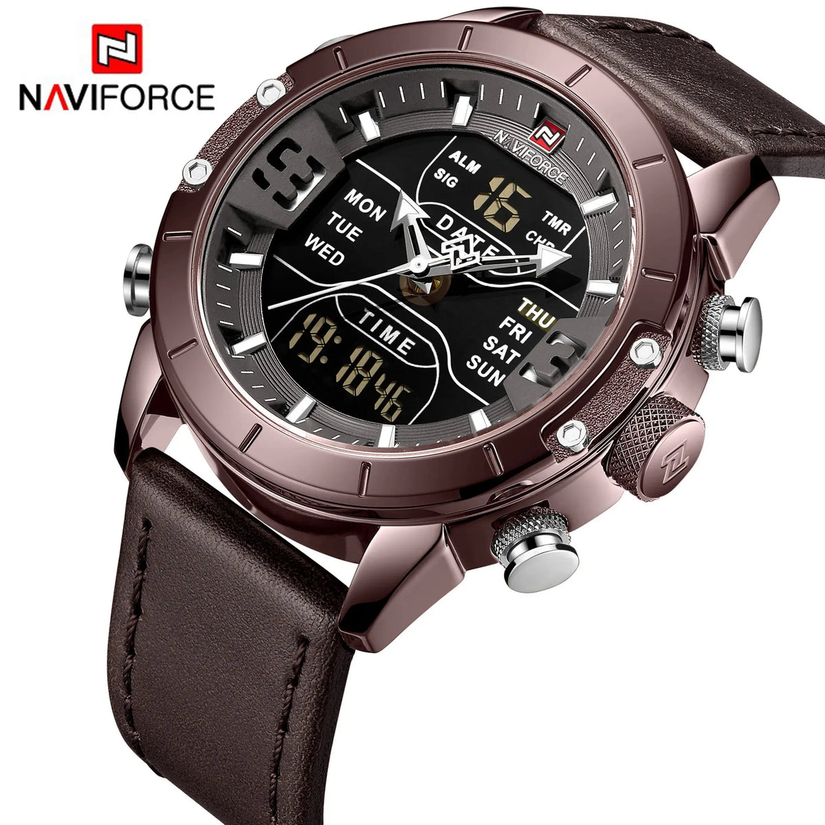 Reloj NAVIFORCE de marca de lujo con fecha, movimiento japonés, cuadrado, para hombre, de cuarzo, casual, militar, deportivo, de cuero