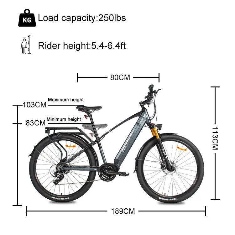 Bicicleta eléctrica de montaña para adultos de lujo, motor central de 250W (750W pico), 45 km/h, TX90, 48V 16Ah, cuadro de aluminio de 29 pulgadas, frenos hidráulicos