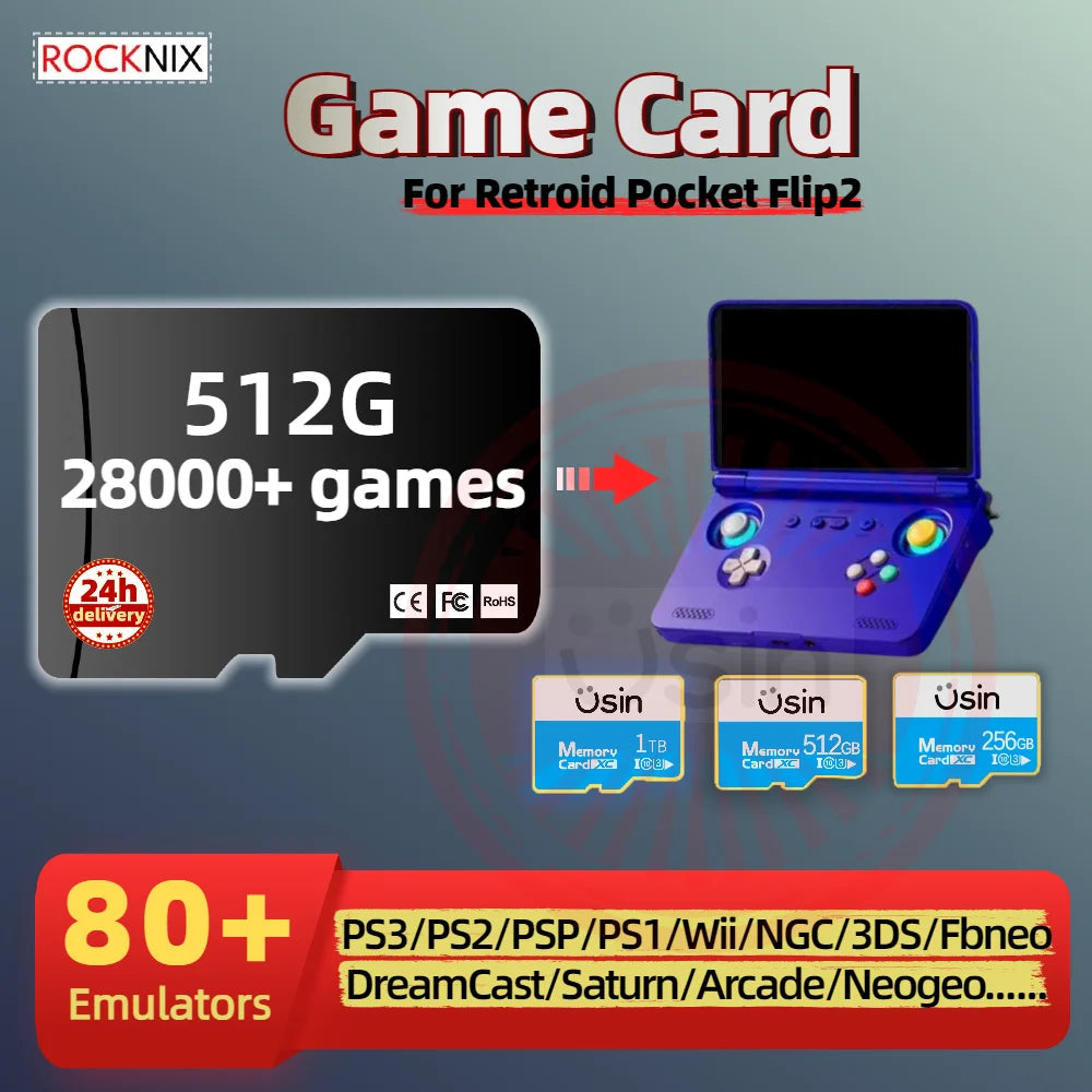 Tarjeta de juego ROCKNIX TF para Retroid Pocket Flip2 plug &amp; play juegos Retro clásicos consola portátil memoria SD solo para SD865