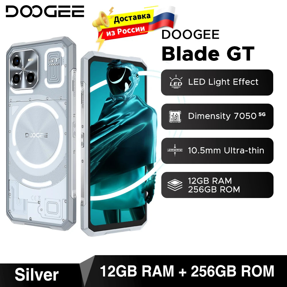 Teléfono robusto DOOGEE Blade GT, 10,5 mm ultradelgado, FHD de 6,72'' a 120 Hz, efecto de luz LED, 12 GB de RAM, 256 GB de ROM, batería de 5500 mAh, Android 14