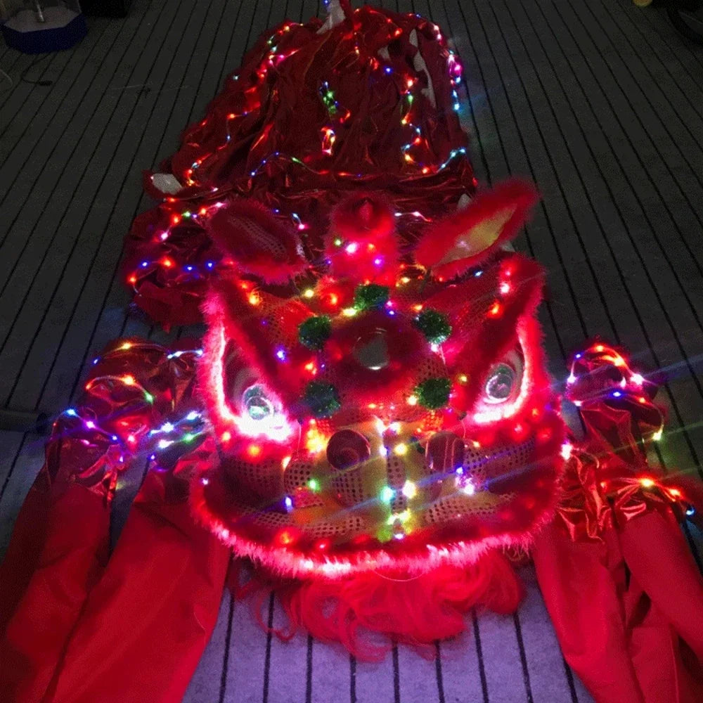 Disfraz de León Luminoso LED para Danza del León, Accesorio Tradicional Chino del León del Sur, Disfraz Hecho a Mano para Festival