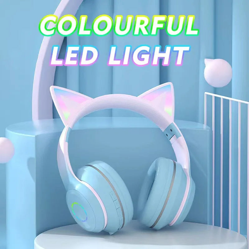 Nuevos Auriculares Bluetooth RGB de Diadema Más Vendidos, Color Degradado, LED Luminoso, Orejas de Gato, Auriculares Inalámbricos, Lindos Auriculares para Chicas