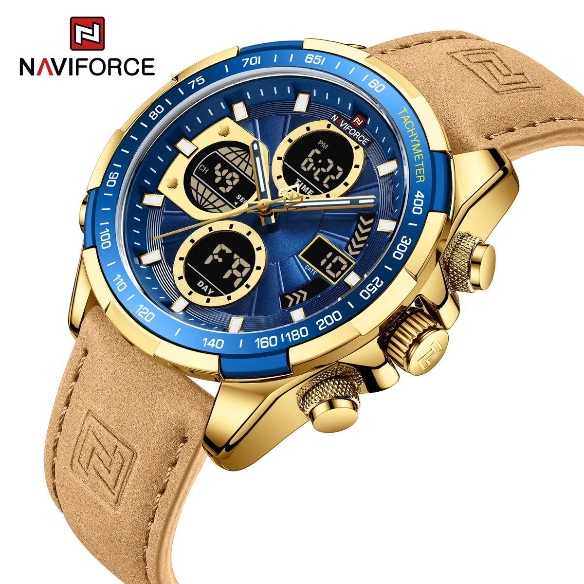 Relojes deportivos NAVIFORCE 2022 para hombre, resistentes, luminosos, de doble pantalla, cuarzo impermeable, correa de cuero genuino, Relogio Masculino