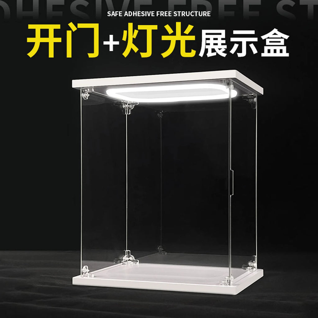 Vitrina de acrílico transparente con luz LED, caja de almacenamiento a prueba de polvo con puerta para minifiguras de Lego, figuras de acción y coleccionables