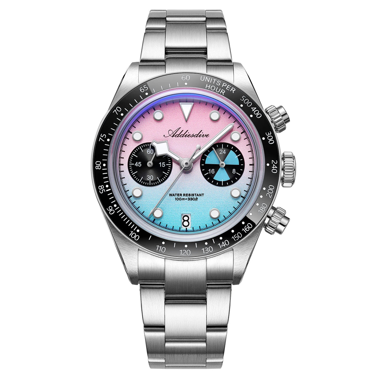 Reloj de cuarzo ADDIESDIVE AD2559 para hombre, mecanismo VK64, cristal abombado, acero inoxidable, luminiscente BGW9, resistente al agua 100 m, reloj de pulsera para hombre