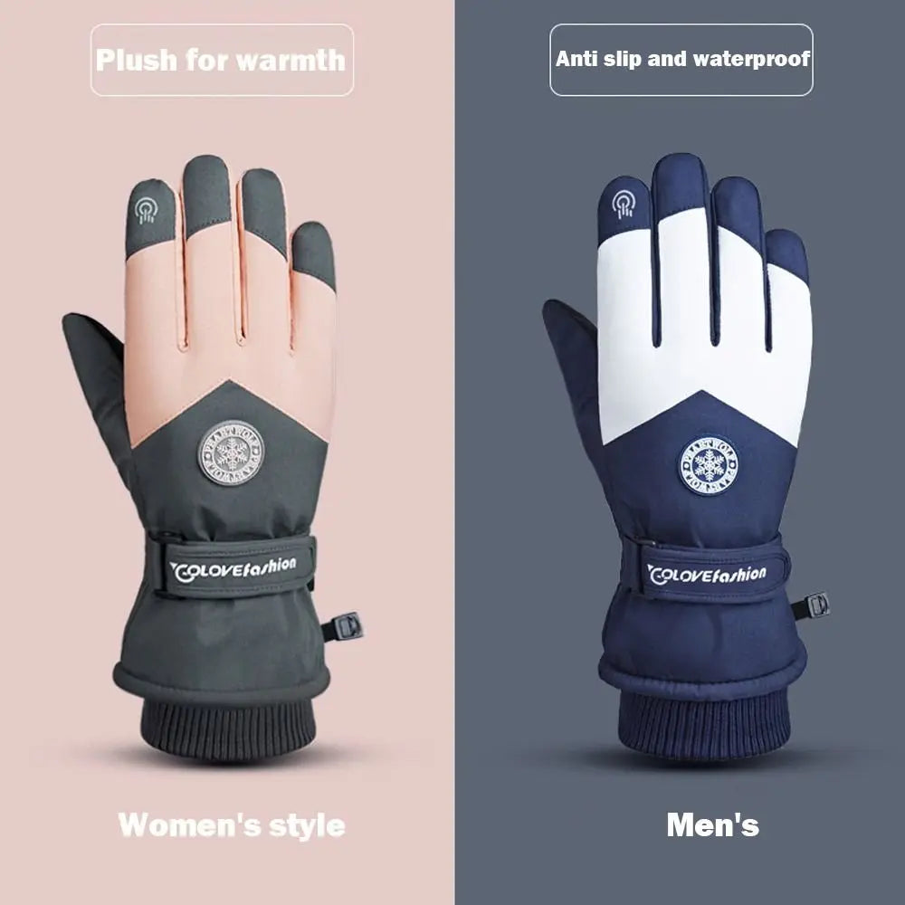 Guantes de Invierno Unisex para Snowboard y Esquí, de Cuero PU Antideslizante, con Pantalla Táctil, Impermeables, para Motociclismo, Cálidos, de Forro Polar