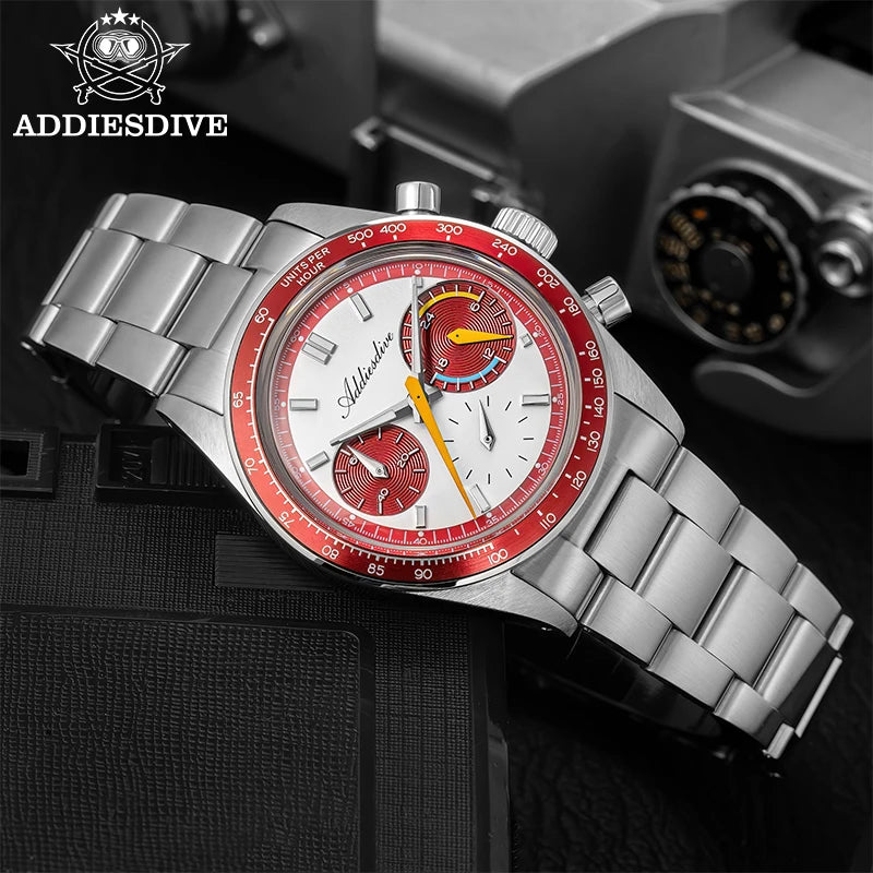 ADDIESDIVE 37mm VK63 Men's Watch Multifunction Chronograph Quartz Watches AD2539 Relógio Masculino Bubble Mirror Glass NEW Clock