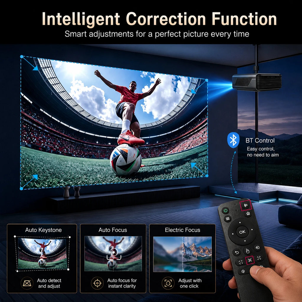 Proyector con corrección automática y mando a distancia en primer plano