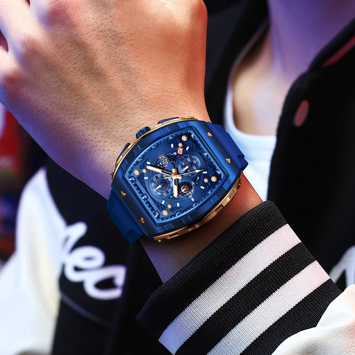 Reloj de cuarzo para hombre LIGE, cuadrado, de lujo, de marca reconocida, estilo deportivo casual, resistente al agua 50M, con fecha automática, reloj militar de pulsera