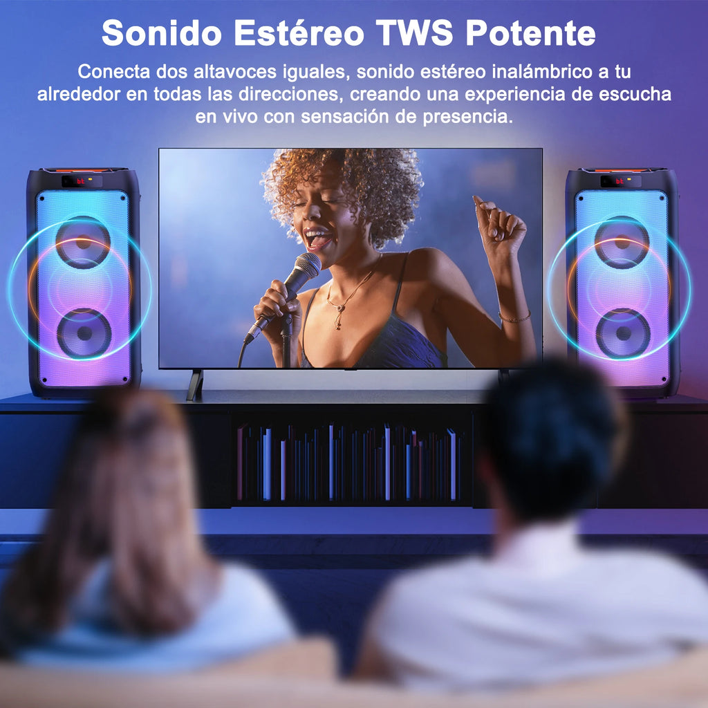 T10 Wireless Bluetooth Speaker, Karaoke Machine with 2 Microphone, Home Karaoke System with LED Party Light, Remote Control
