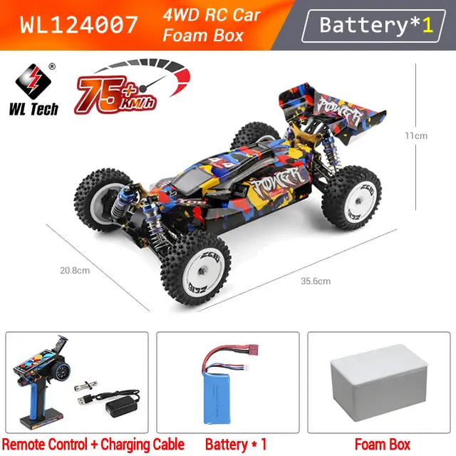 Coche RC 1:12 4WD multicolor con batería x1 y caja de espuma incluida