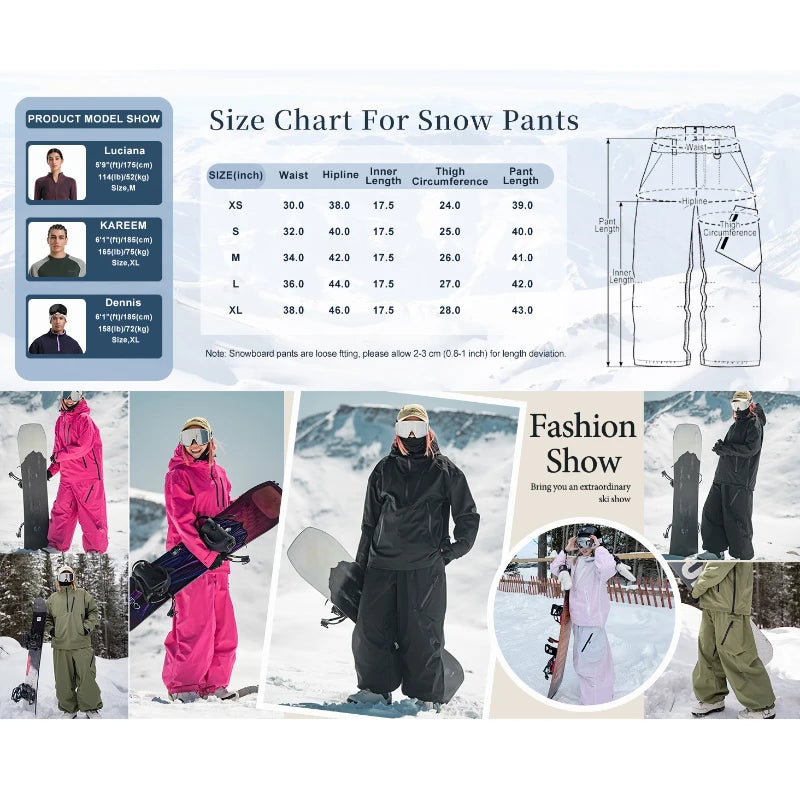 Pantalones de Nieve Holgados para Hombre y Mujer 2026, Pantalones Deportivos para Snowboard y Esquí, Impermeables, Resistentes al Viento, Aislantes, Transpirables para Adultos