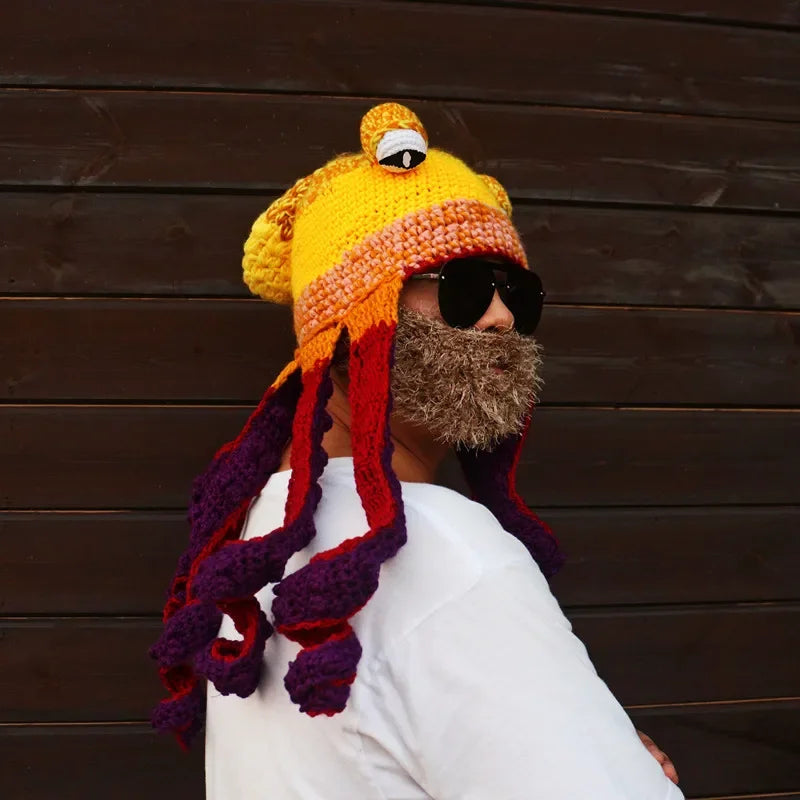 Gorro de Pulpo para Fiesta de Halloween, Divertido, con Ocho Brazos, Cálido, Tejido a Crochet