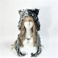 Gorro de invierno cálido, tejido a mano, personalizado, de ganchillo, negro y gris, con orejas de gato, peludo, estilo gótico, kawaii, lolita, cosplay, para hombre y mujer.
