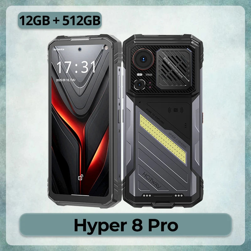 HOTWAV Hyper 8 Pro 6.8'' 2K 120Hz Display 5G Octa-core Rugged Smartphone 125dB Lound Speaker 12000mAh Mega Battery 55W Fast Charging Mobile Phone 108MP+32MP+20MP Camera 12GB RAM 512GB ROM 4K Video Recording Android 15 Cellpho