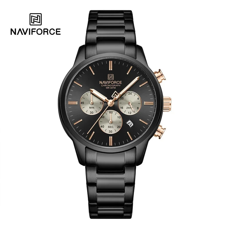 NAVIFORCE Men's Watch Quartz Calendar 3ATM Water Resistant Date Display Steel Band Fashionable Sports Luxury Wristwatch NF8076
