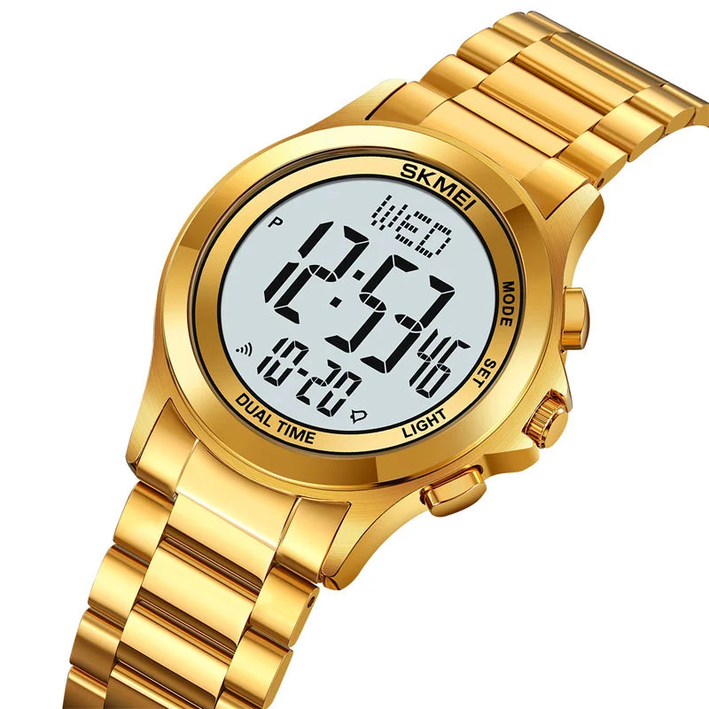Skmei Mens Led Chronograph Bracelet Watches Luxury Stainless Steel Band 30M Waterproof Dual Time Zone Digital Sports Wristwatch