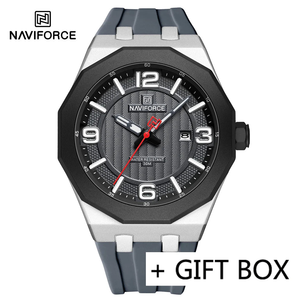 NAVIFORCE Men Wristwatch Top Brand Luxury Clear Business Watch Silicone Sport Military Original Quartz Male Clock Gift 8079