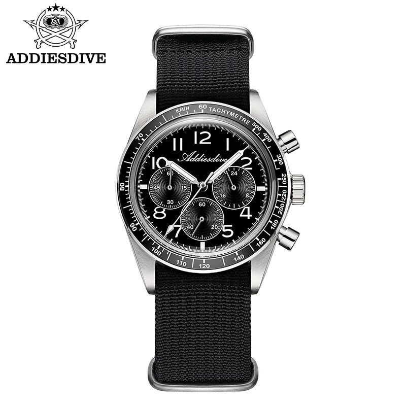 Reloj cronógrafo de cuarzo para hombre ADDIESDIVE, 37 mm, cristal de burbuja, resistente al agua 100 m, bisel de cerámica, reloj deportivo con luminiscencia BGW9