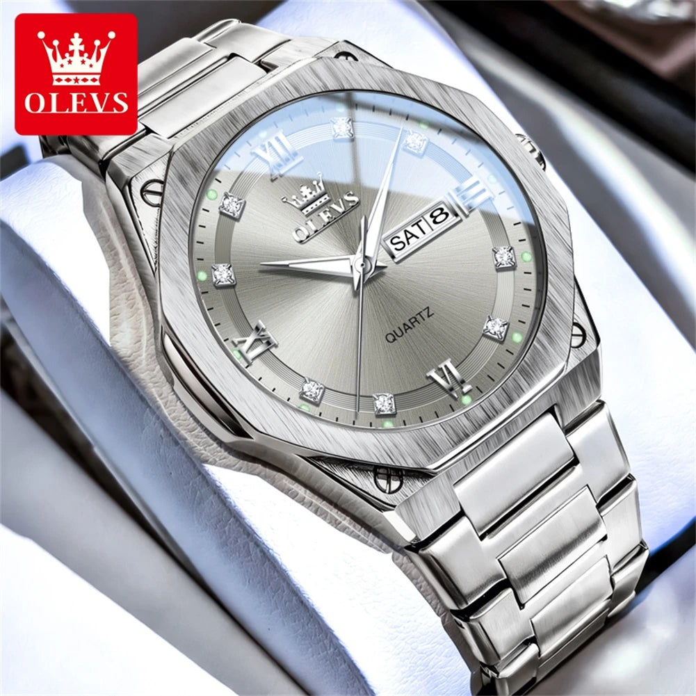 Reloj OLEVS 3736 de marca reconocida para hombre, resistente al agua, luminoso, con fecha automática y mecanismo de cuarzo