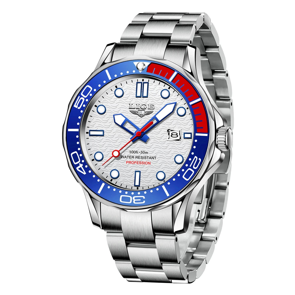 Reloj de hombre de negocios LIGE 2026, reloj de buceo de lujo de marca superior para hombre, reloj deportivo con fecha impermeable, Relogio Masculino + caja