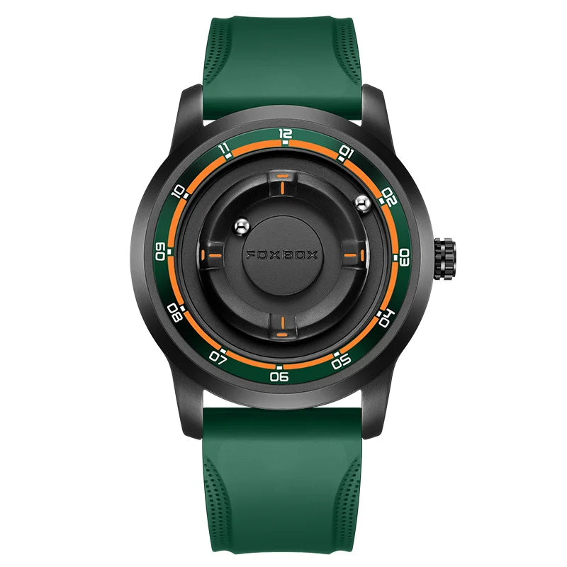 Reloj FOXBOX de moda personalizado con puntero magnético flotante, rodamiento de bolas libre, creativo, sencillo, resistente al agua, reloj de cuarzo para hombre