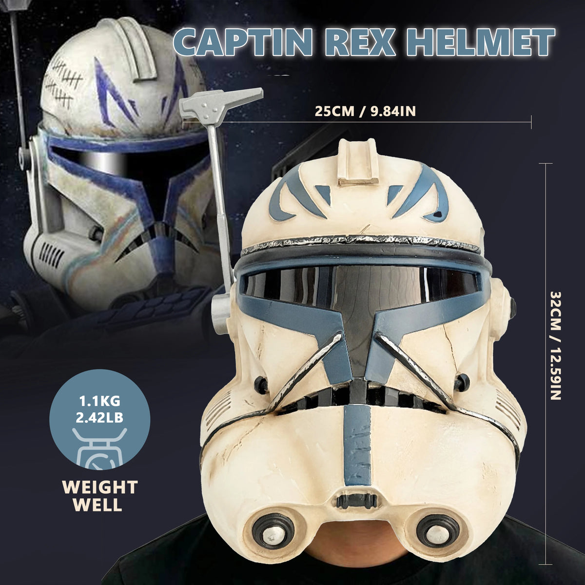 Casco del Capitán Rex SW Clone Trooper Fase 2 Máscara de cosplay de resina Accesorio para adultos Disfraz de Halloween Regalo coleccionable de juego