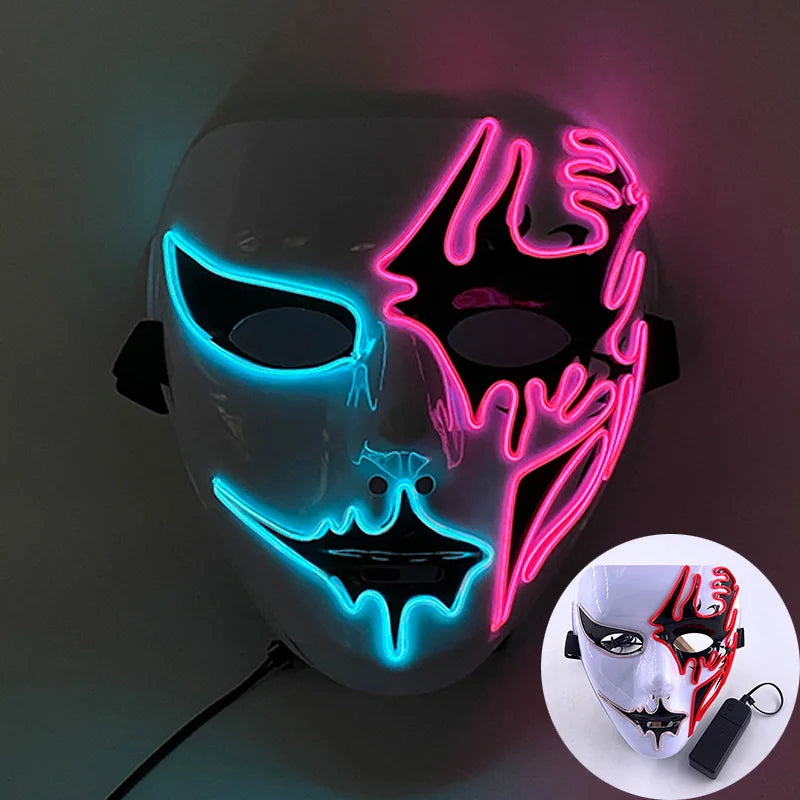Máscara de Zorro Luminosa de Neón para Hombres, Máscaras de Disfraz Luminosas para Halloween, Brilla en la Oscuridad, Disfraz de Cosplay, Decoración para Fiestas de Disfraces