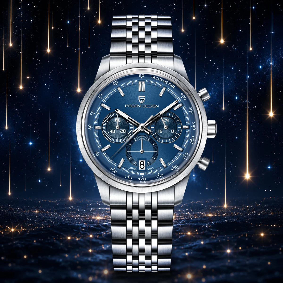 PAGANI DESIGN - Reloj de cuarzo para hombre, estilo ejecutivo, cronógrafo de carreras, acero inoxidable, sumergible 100M, con calendario automático