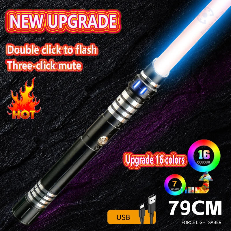 Juguete de espada láser de metal, sable de luz RGB con 7 colores, sonido, efectos Force FX, FOC Blaster, espada láser Jedi para niños, regalo