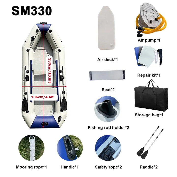 Kayak inflable del remo del barco del PVC, 3,3 m, 5 personas, bote de la canoa de pescar con los accesorios para los deportes acuáticos al aire libre