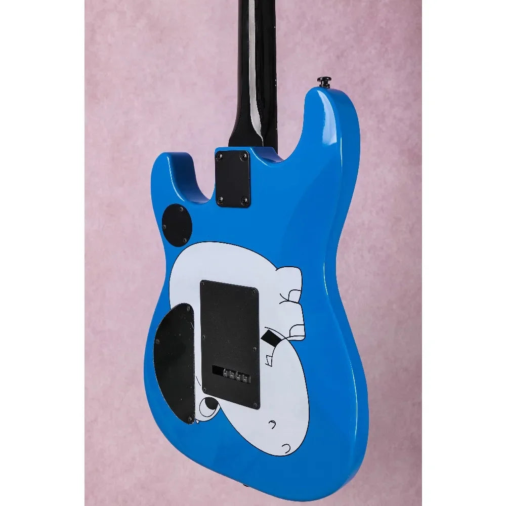 Guitarra eléctrica Morello de 6 cuerdas, color azul metálico, con diapasón de palisandro, puente Floyd Rose, mástil de arce y pastillas HH.