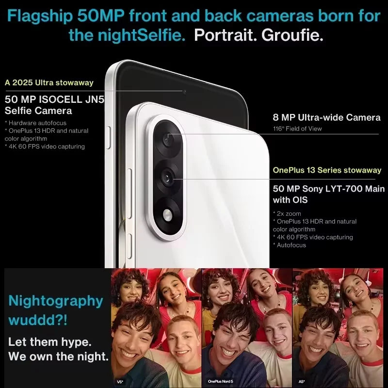 Smartphone versión global OnePlus Nord 5 5G 8GB+256GB 12GB+512GB Snapdragon 8s Gen 3 Android 15 6800 mAh 80W Wi-Fi 6 NFC