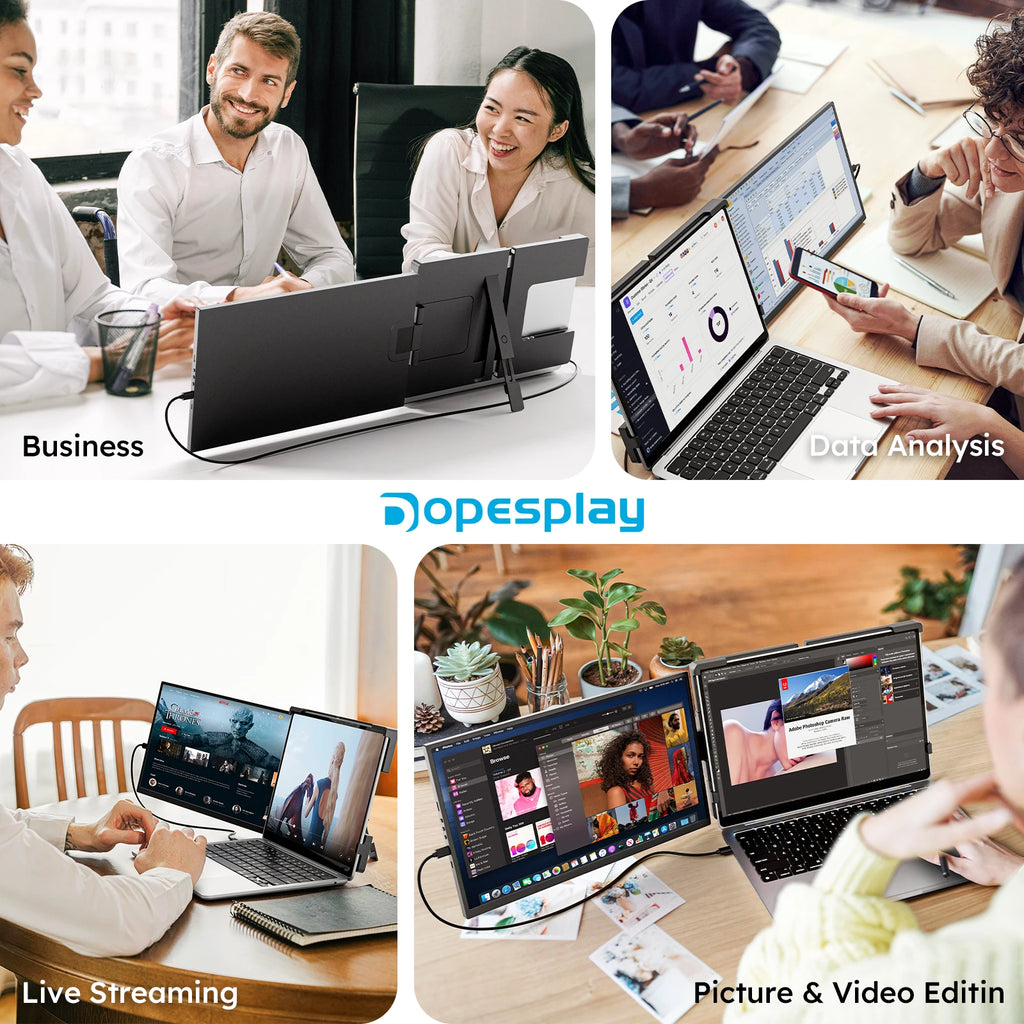 Dopesplay Monitor portátil de 15,6 pulgadas FHD 1080P IPS, extensor de segunda pantalla Plug&Play para PC, portátiles, MAC, monitores de trabajo y viaje 13-17