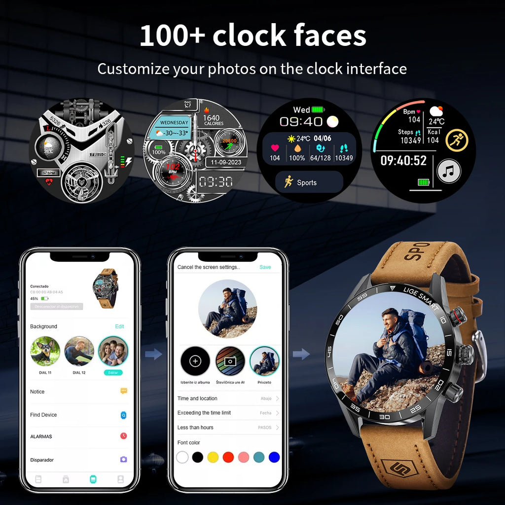 Reloj inteligente empresarial LIGE para hombre, llamada Bluetooth, monitor de salud, resistente al agua IP67, rastreador de actividad física, pulsera inteligente, reloj inteligente 2024
