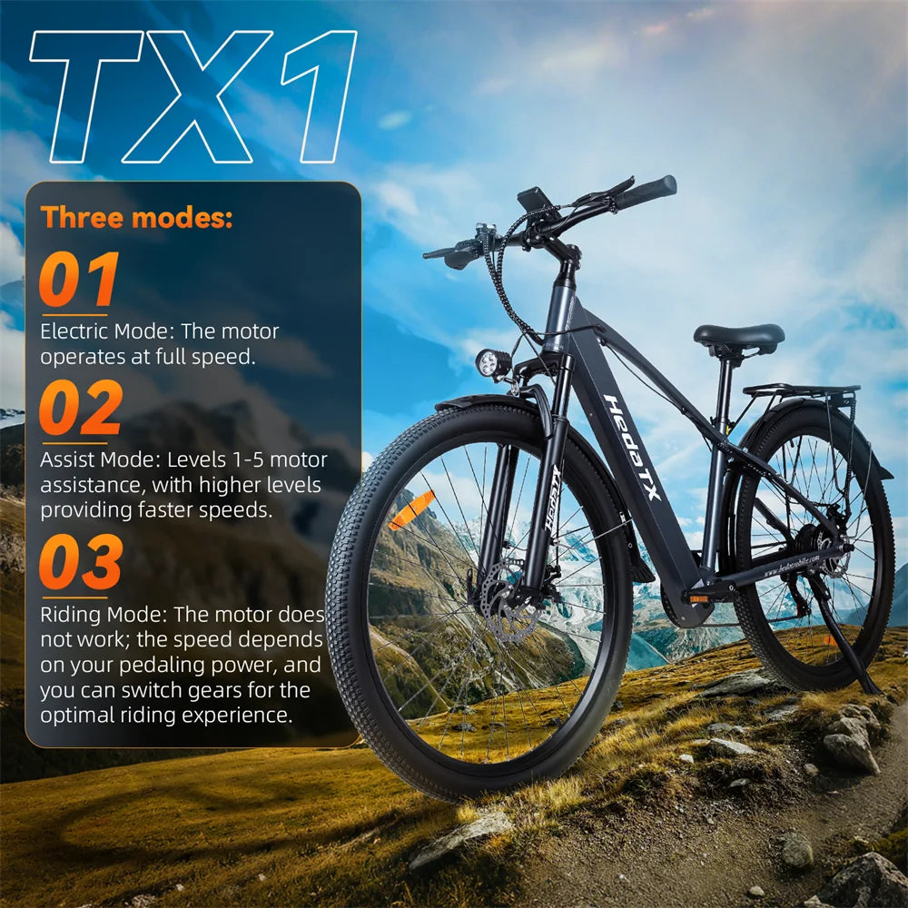 Hedatx TX1 Electric Bike Adult 48V 16Ah Battery 80km Range 29 Inch All Terrain Tire Mountain Ebike 42Km/h Electric Bicycle