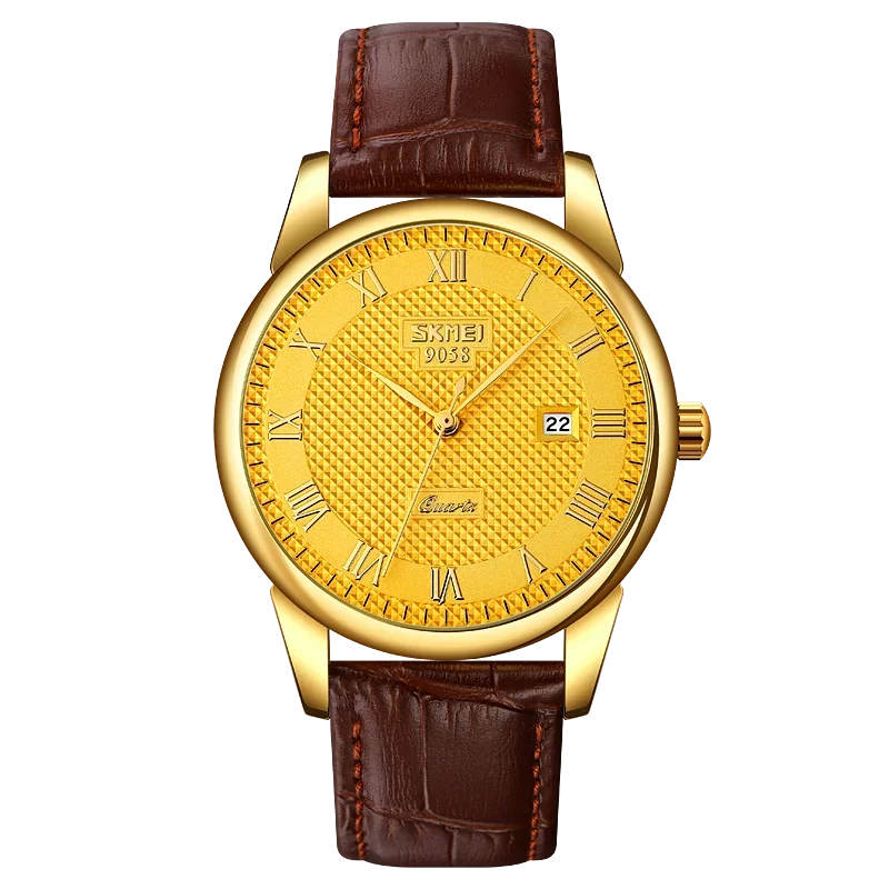 Reloj de cuarzo para hombre Skmei, resistente al agua 3Bar, reloj de pulsera para hombre, marca superior de lujo con correa de cuero 9058