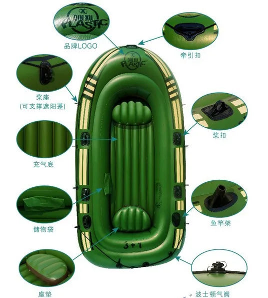 Bote inflable QINXU para deportes al aire libre, para 4 personas, reforzado, bote de goma, kayak, bote de pesca