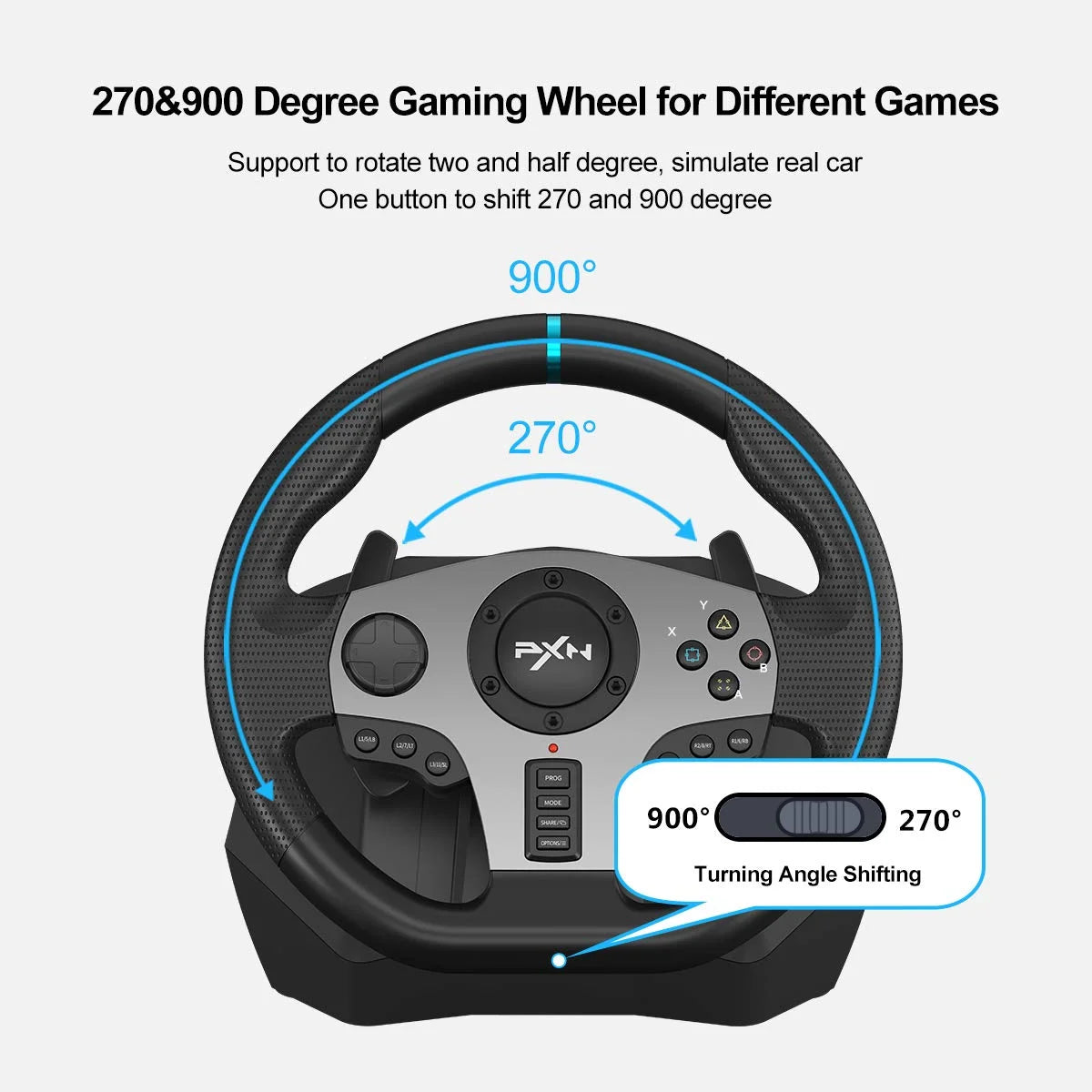 Volante de carreras PXN V9 Gen2/V9 270°/900° para simulador de juegos en PS4, PS3, PC Windows 7/8/10/11, Xbox One, Xbox Series X/S