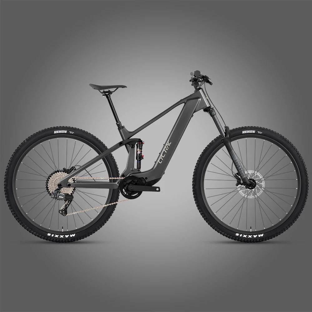Bicicleta de montaña eléctrica M820 Mid Drive Motor EM19 de carbono con doble suspensión, inalámbrica y tija telescópica