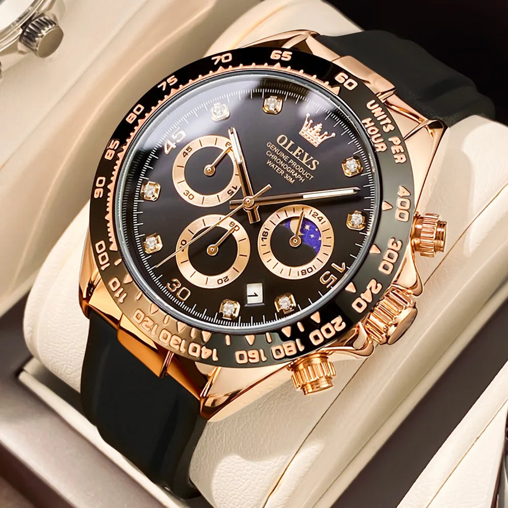 Reloj de cuarzo de lujo para hombre OLEVS 2875, cronógrafo multifunción, fase lunar, fecha, esfera con diamantes, reloj de cuarzo resistente al agua para hombre, tendencia