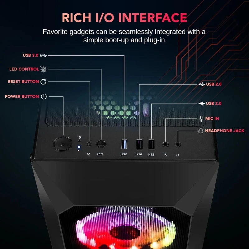 Ventiladores ARGB de Alto Rendimiento, I5 11400F, 32GB RAM, 1TB SSD, RTX 2060 6G GDDR6, Computadora de Escritorio para Oficina, Hogar y Juegos, WIN10/11