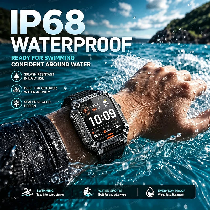 2026 HOT Upgraded Military Smart Watch Possess1400mAh Battery Capacity Outdoor IP68 Waterproof SOS Red And White LED Flashlight 100+Sport HD Call 2.01 inch Screen Watch